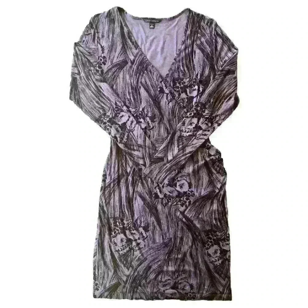 Banana Republic Midi Wrap Dress Long Sleeve Stretch V-Neck Purple Floral